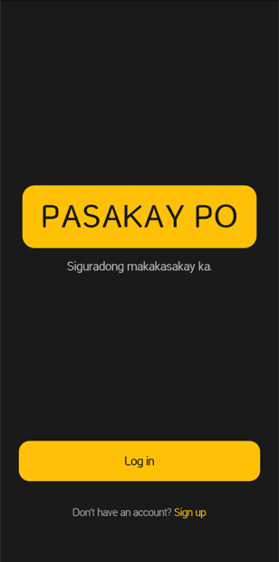 The Pasakay Po welcome screen on a phone